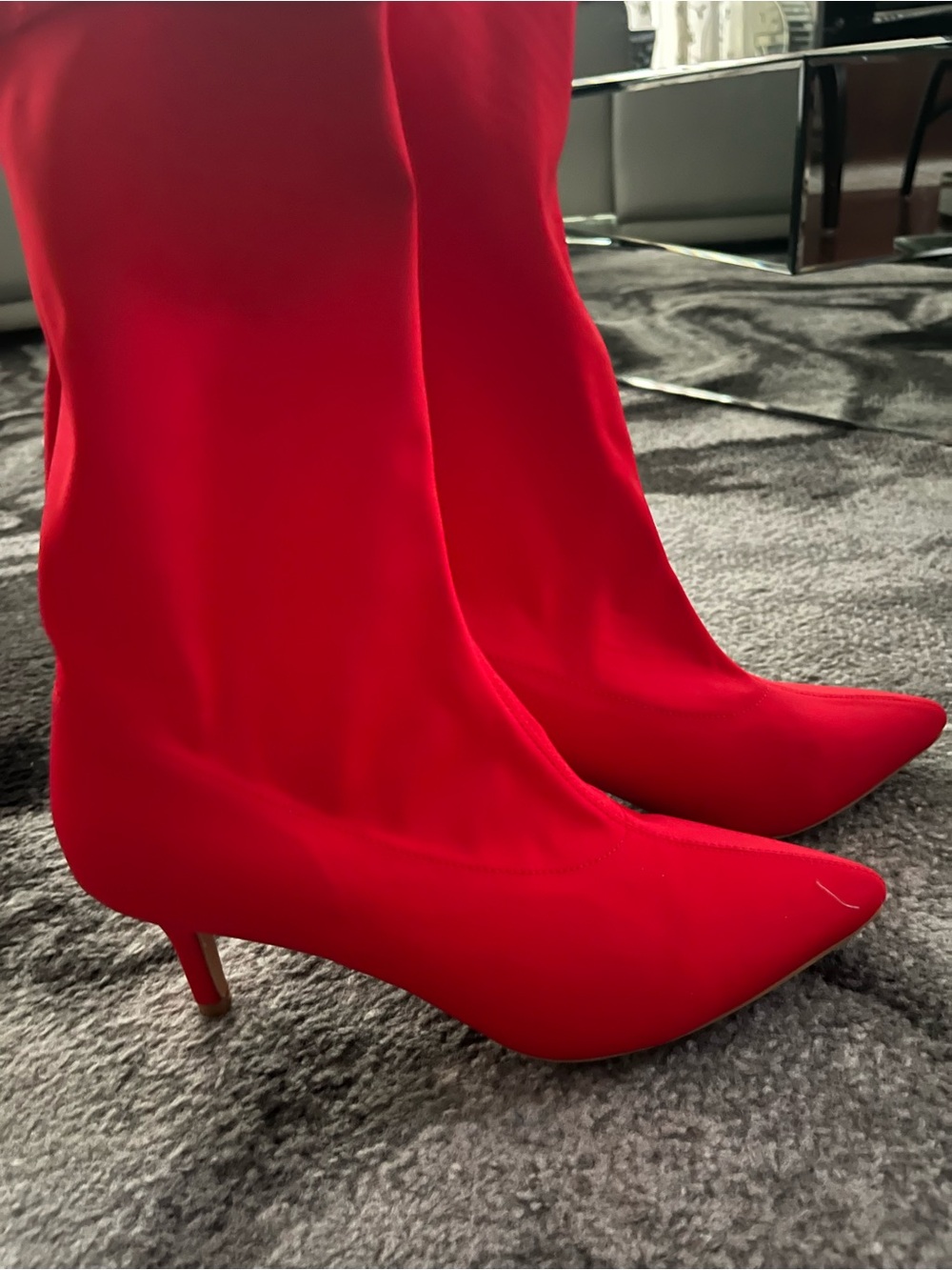 Red Pointed-Toe Sock Boots - Women